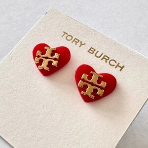 Tory Burch Red and Gold Heart Earrings (missing backs)